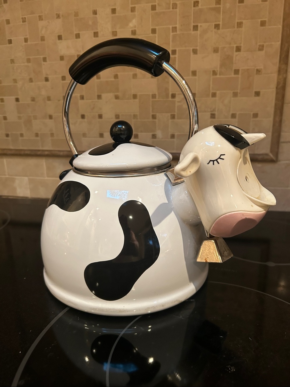 Cow  Whistling Tea Kettle - White and Black